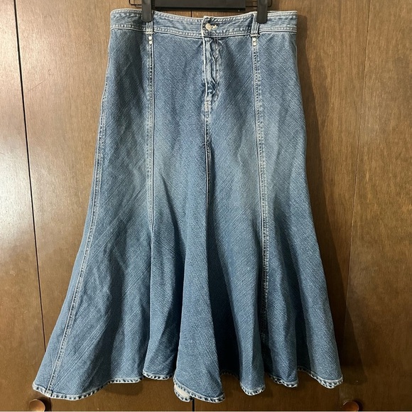 A.M.I. Blue Denim A-Line Mermaid Denim Long Maxi Skirt Western Costal Sz 10 - Picture 2 of 11